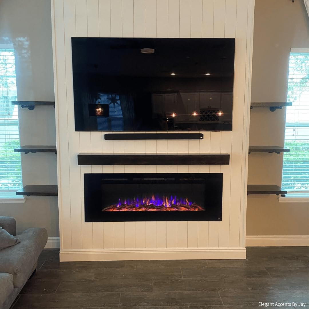 50" Wide-in Wall Recessed - 30 Realistic Ember Color/Flame Options - 1,500W Heater w/Thermostat - Log & Crystal Hearth Options - Alexa/WiFi Enabled