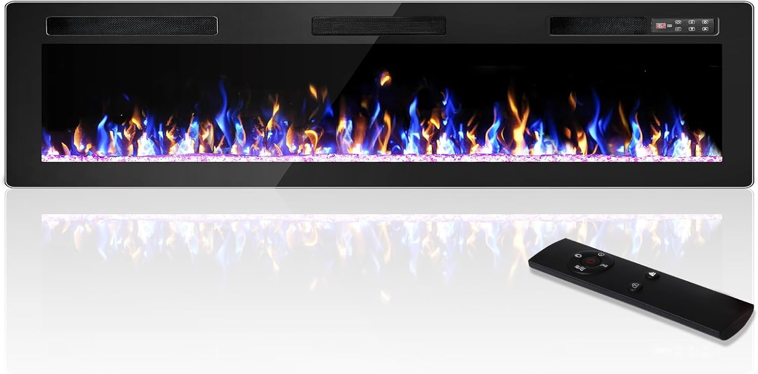 72 Inch Electric Fireplace, Ultra-Thin Fire Places Electric Fireplace Inserts Recessed and Wall Mounted with Remote Control, 750W/1500W Fireplace Electric Heater with Timer, Multi-Flame
