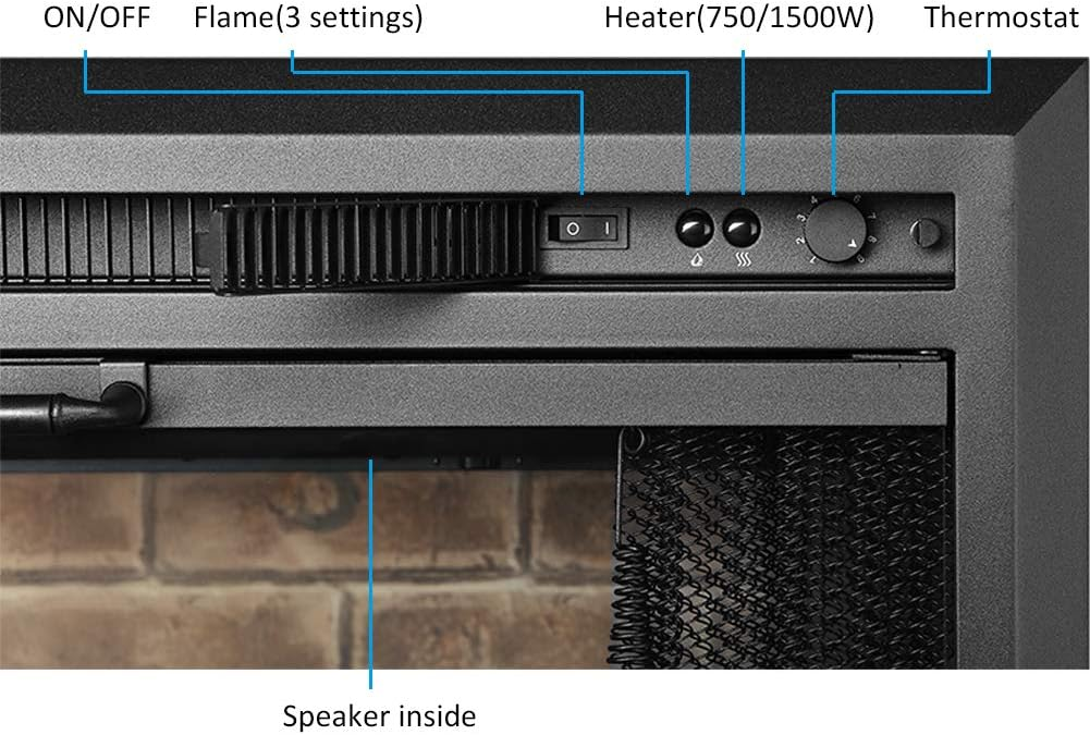  Electric Fireplace Insert with Fire Crackling Sound, Glass Door and Mesh Screen, 750/1500W, Black, 33 1/16 Inches Wide, 25 9/16 Inches High