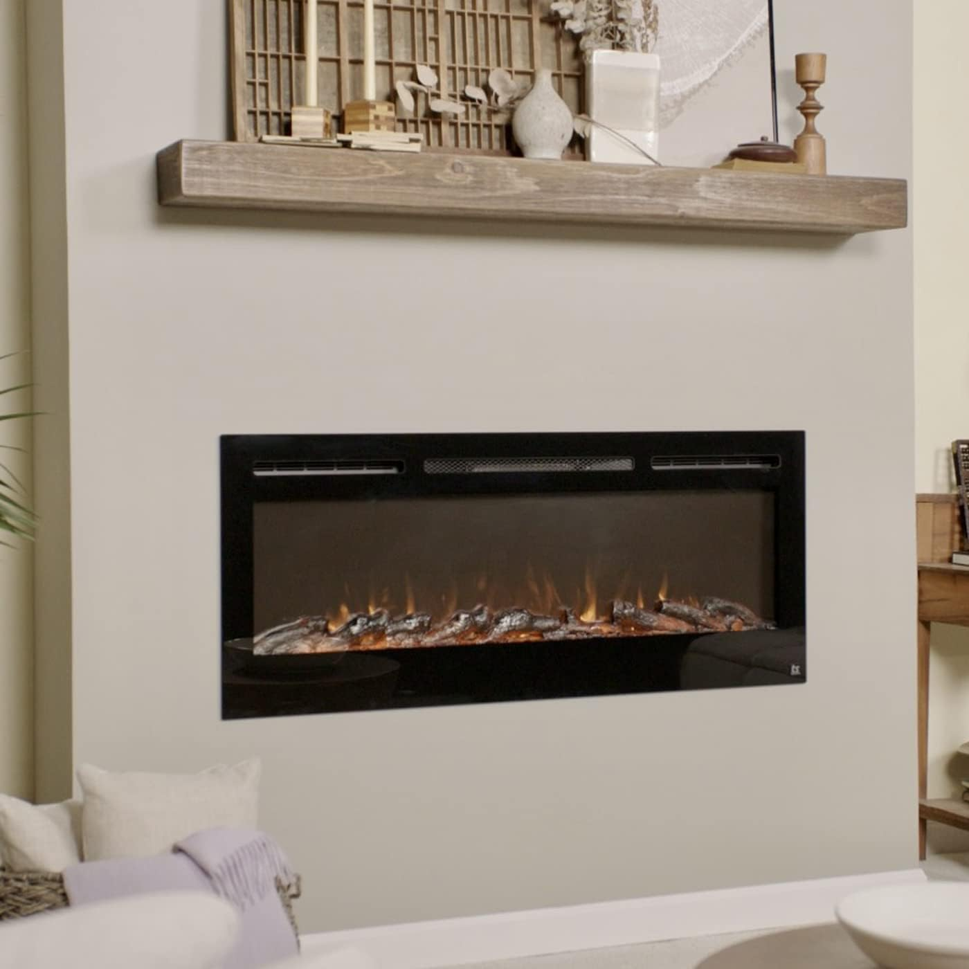 50" Wide-in Wall Recessed - 30 Realistic Ember Color/Flame Options - 1,500W Heater w/Thermostat - Log & Crystal Hearth Options - Alexa/WiFi Enabled