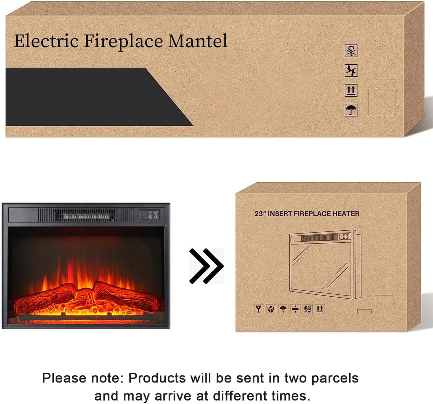 72" LED Lights Electric Fireplace with Mantel, Fireplace TV Stand for 80 Inch TV, Entertainment Center with Fire Place Insert for Living Room, White