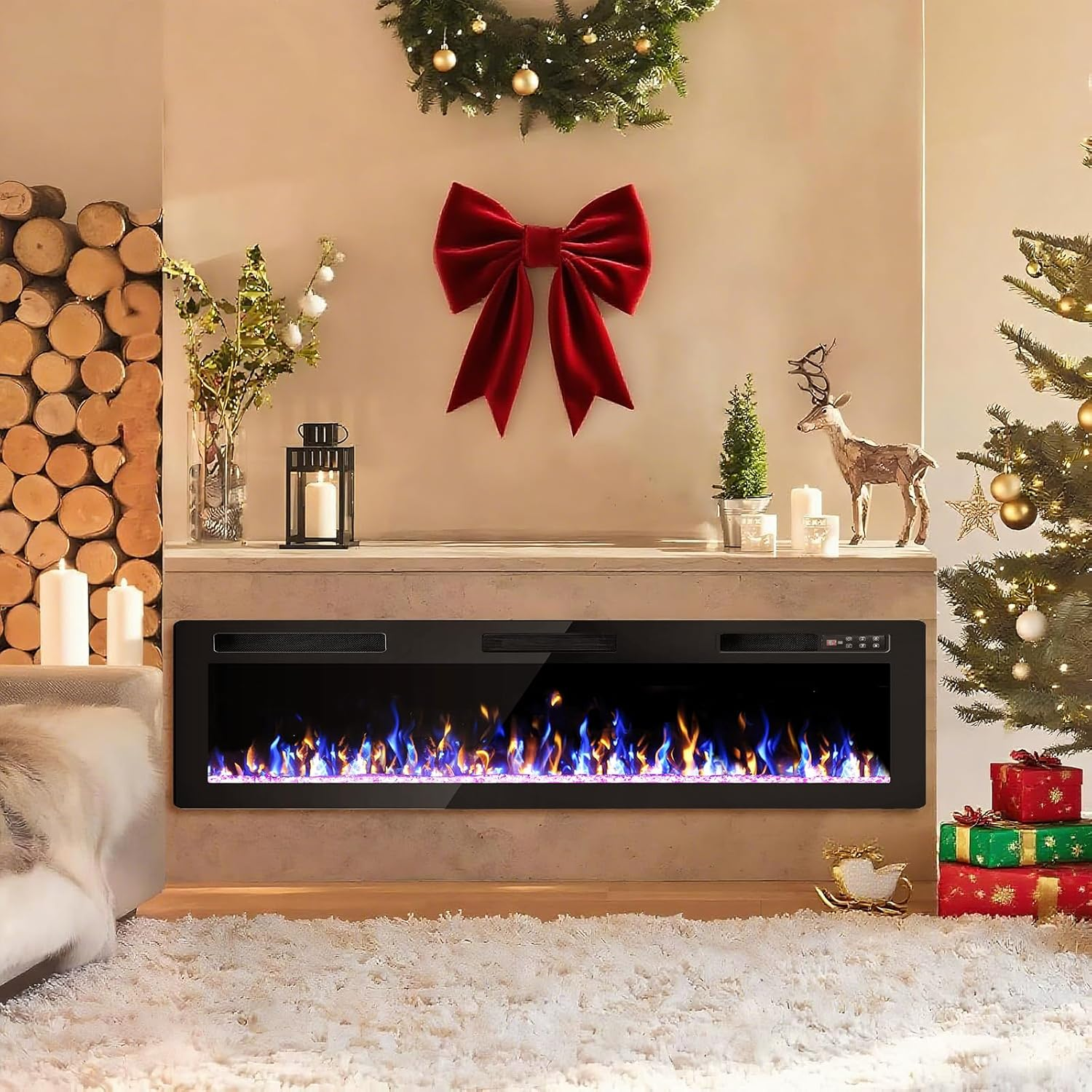 72 Inch Electric Fireplace, Ultra-Thin Fire Places Electric Fireplace Inserts Recessed and Wall Mounted with Remote Control, 750W/1500W Fireplace Electric Heater with Timer, Multi-Flame