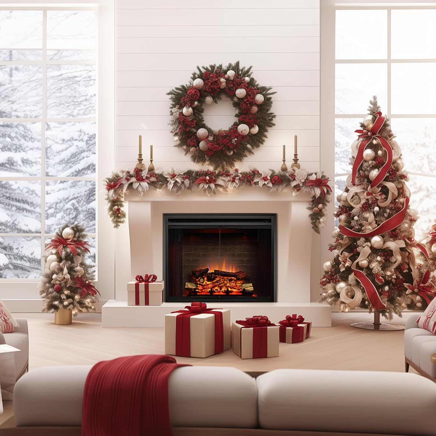  Electric Fireplace Insert with Fire Crackling Sound, Glass Door and Mesh Screen, 750/1500W, Black, 33 1/16 Inches Wide, 25 9/16 Inches High