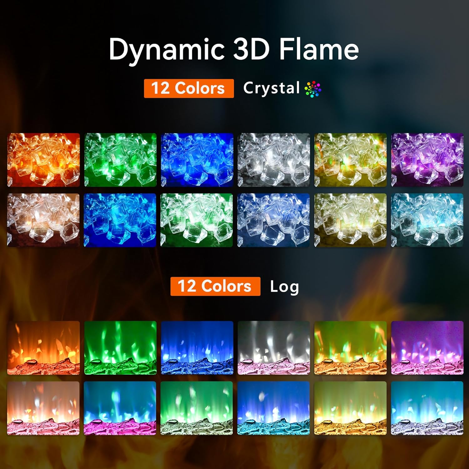  60 Inch Electric Fireplace Wall Recessed and Wall Mounted with Adjustable Flame Color, Fireplace Heater with Remote Control, Linear Fireplace with Timer, Touch Screen, Log & Crystal, 750/1500W