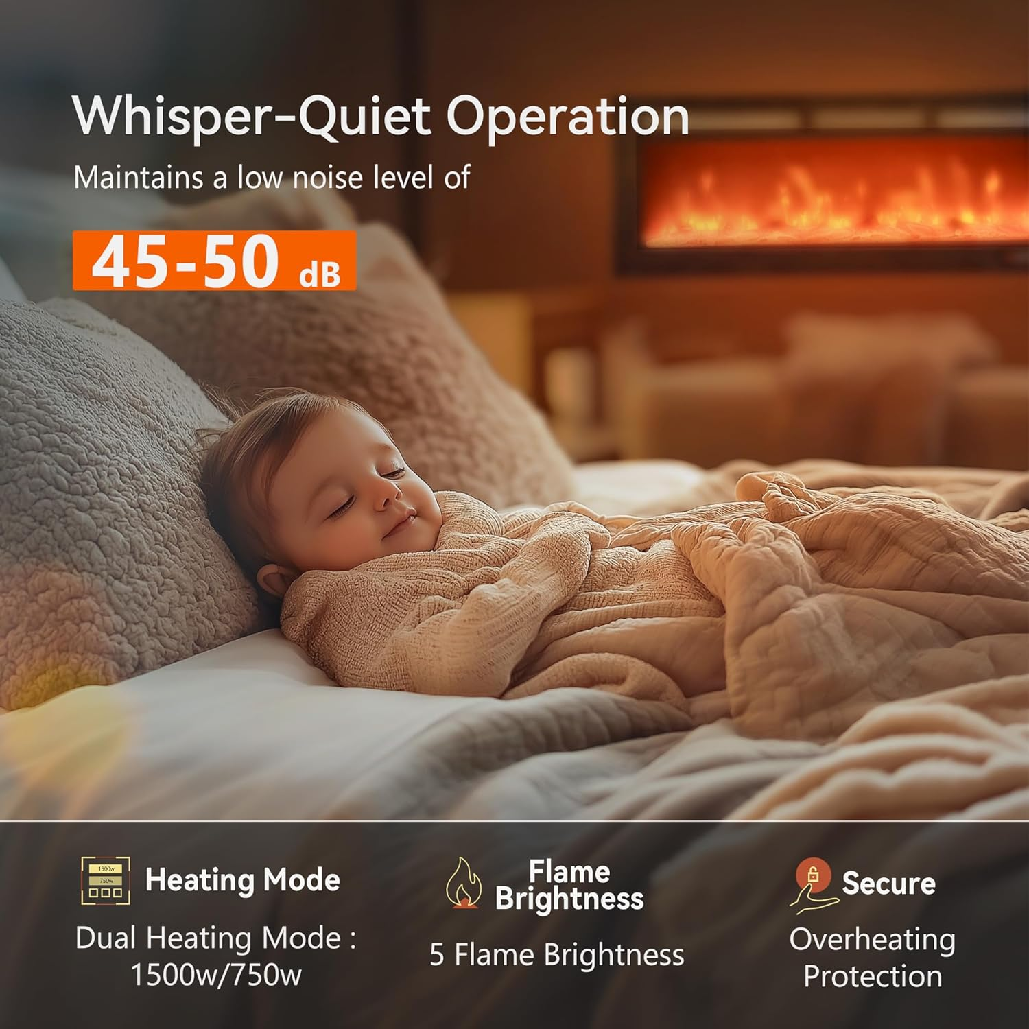  60 Inch Electric Fireplace Wall Recessed and Wall Mounted with Adjustable Flame Color, Fireplace Heater with Remote Control, Linear Fireplace with Timer, Touch Screen, Log & Crystal, 750/1500W