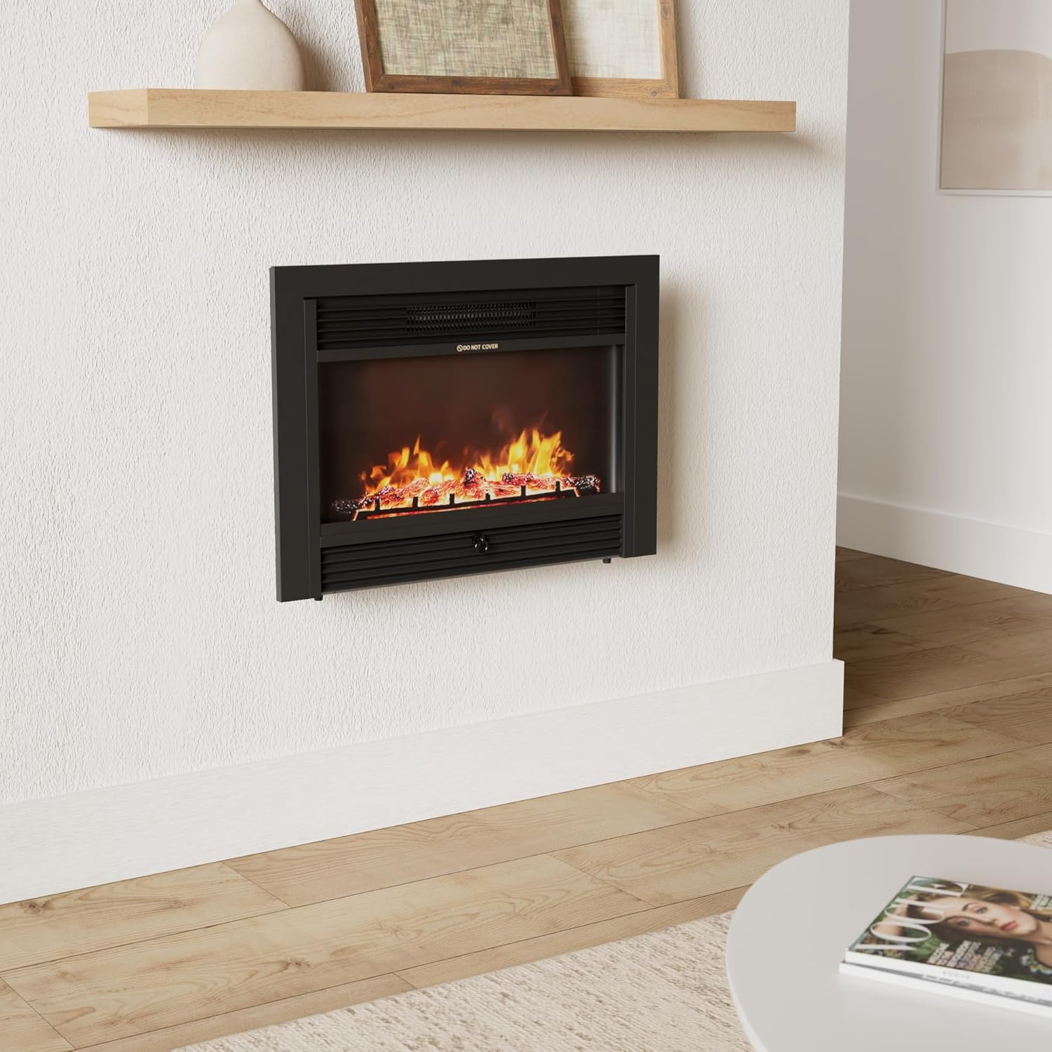 28.5" Electric Fireplace Insert, Wall Recessed/Mounted, Freestanding Fireplace with Remote Control, 3 Color Adjustable Flames, 2 Modes Heat, 8 H Timer, 5 Brightness Settings, 750/1500W Heater
