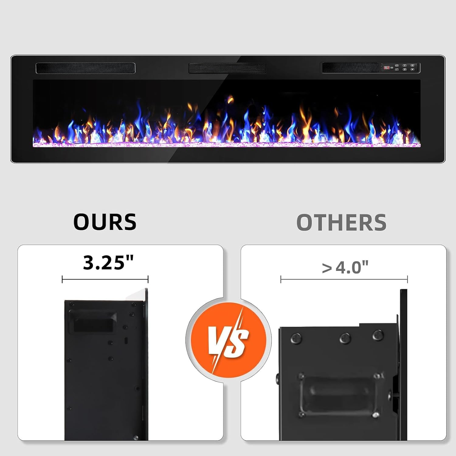 72 Inch Electric Fireplace, Ultra-Thin Fire Places Electric Fireplace Inserts Recessed and Wall Mounted with Remote Control, 750W/1500W Fireplace Electric Heater with Timer, Multi-Flame